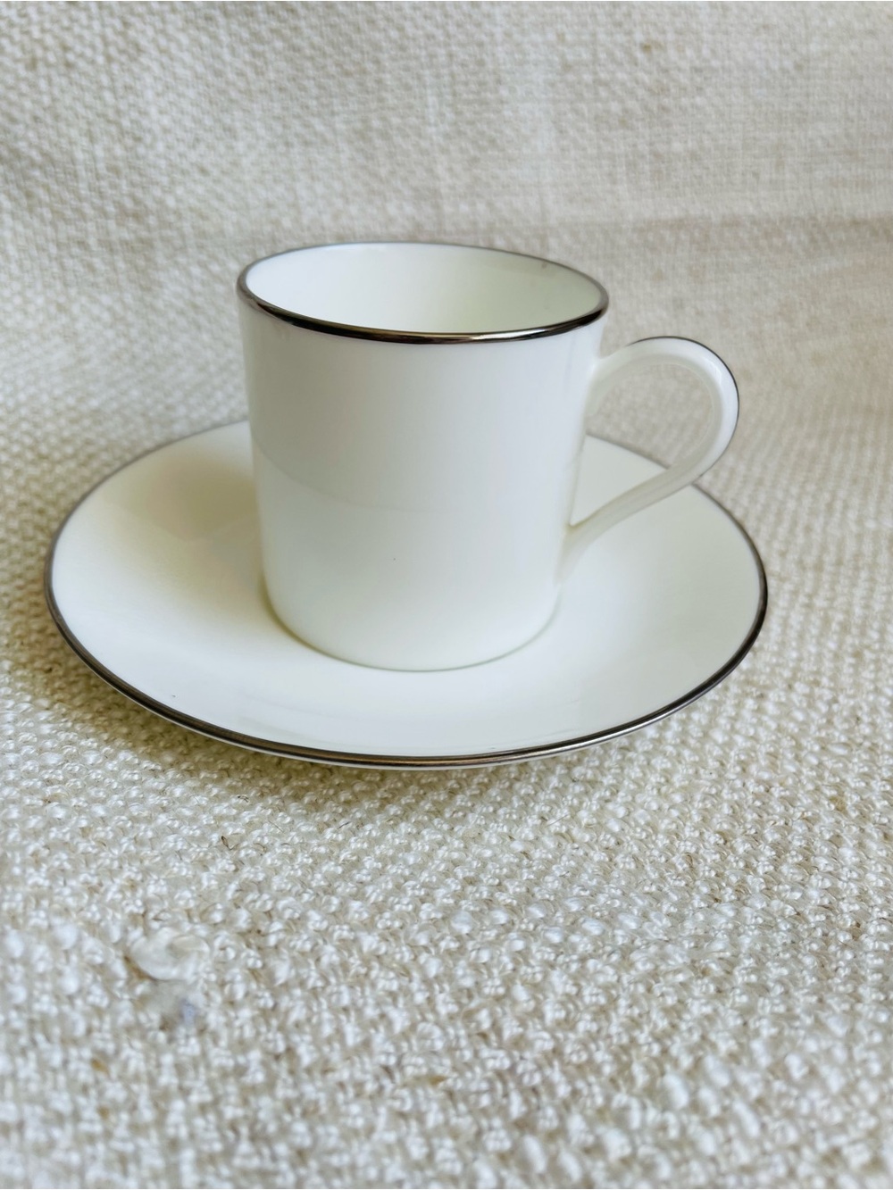 Vintage Noritake Eva Air White Bone China Cup and Saucer with Silver Trim